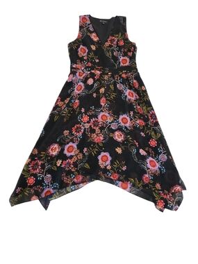 INC International Concepts Black Floral Handkerchief Hem Dress - Women's Size 12